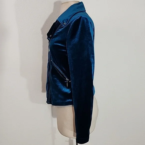 Badgley Mischka Jacket Velvet Chic Moto Turquoise Size S - Picture 9 of 16